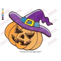 New Halloween Pumpkin in hat Embroidery Design